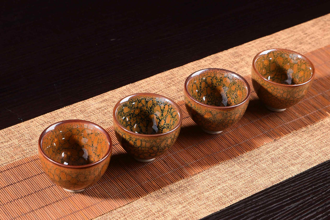 Jianzhan "Tortoise Shell" Hand-Made Stoneware Gaiwan and Cups