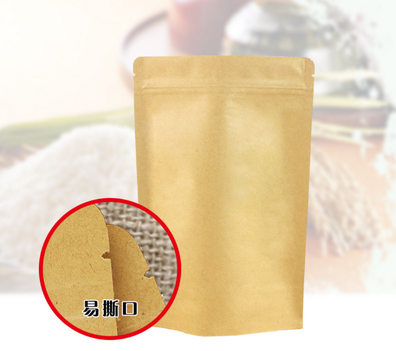 Kraft Paper Zip Lock Stand-up Pouches for Tea Packaging and Storage