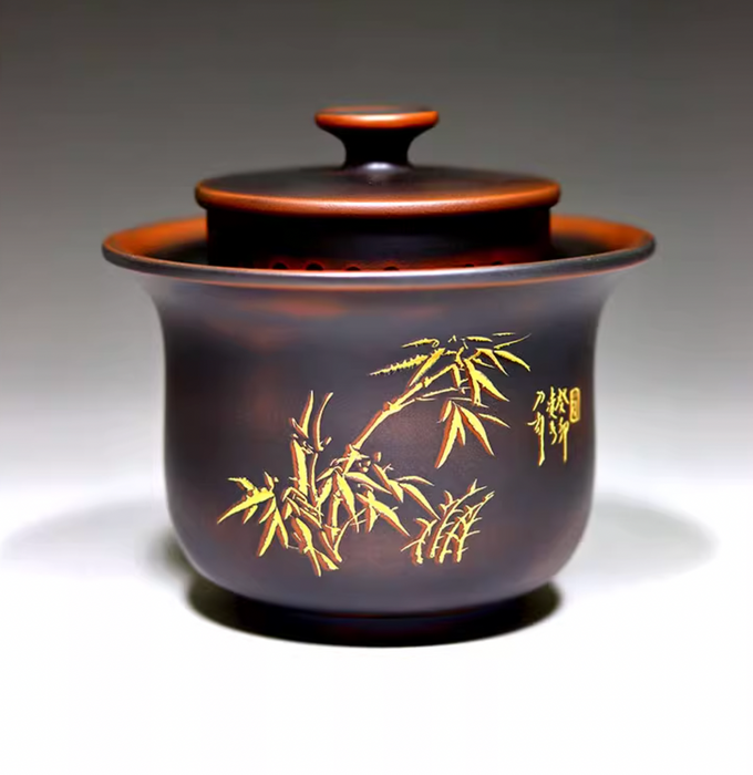 Qin Zhou Nixing Clay "Bamboo“ Easy Gaiwan by Hu Ying Jia