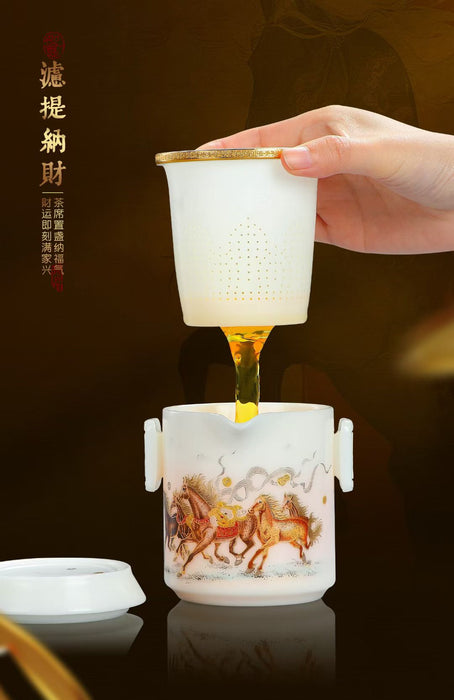 Year of the Horse Ice Jade Porcelain Portable Tea Set | Yunnan Sourcing Tea Shop