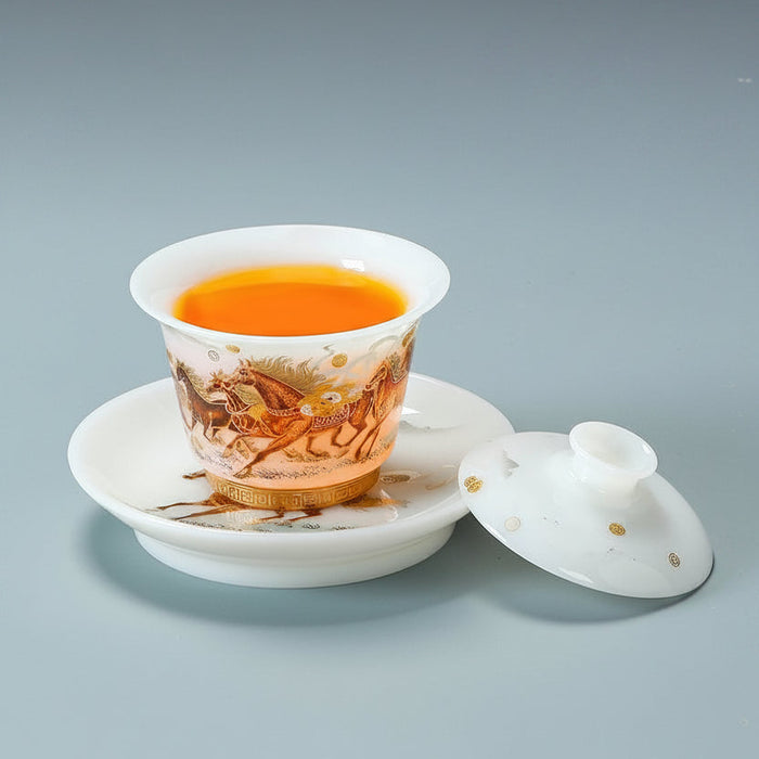 Year of the Horse Ice Jade Porcelain Gongfu Tea Set | Yunnan Sourcing Tea Shop
