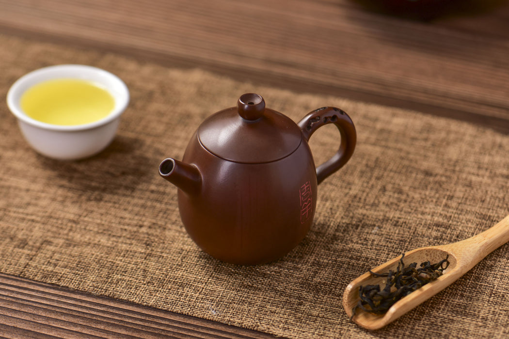 Jian Shui Clay "Plum Branch and Blossom" Dragon Egg Teapot by Zhang Ce