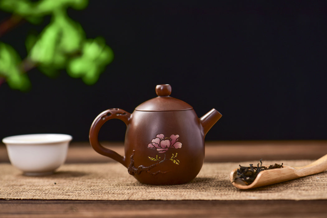 Jian Shui Clay "Plum Branch and Blossom" Dragon Egg Teapot by Zhang Ce