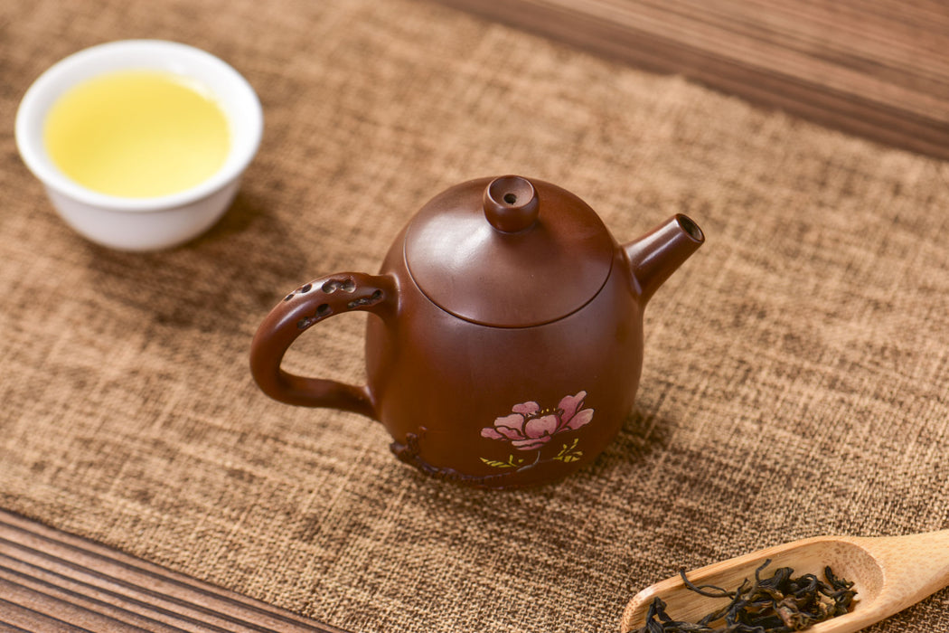 Jian Shui Clay "Plum Branch and Blossom" Dragon Egg Teapot by Zhang Ce