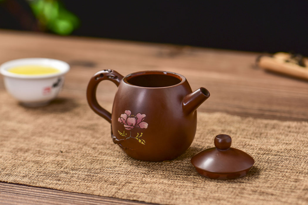 Jian Shui Clay "Plum Branch and Blossom" Dragon Egg Teapot by Zhang Ce