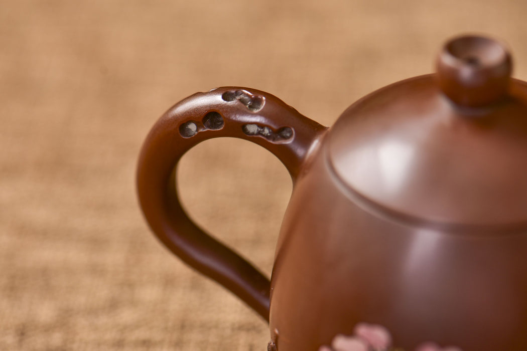 Jian Shui Clay "Plum Branch and Blossom" Dragon Egg Teapot by Zhang Ce