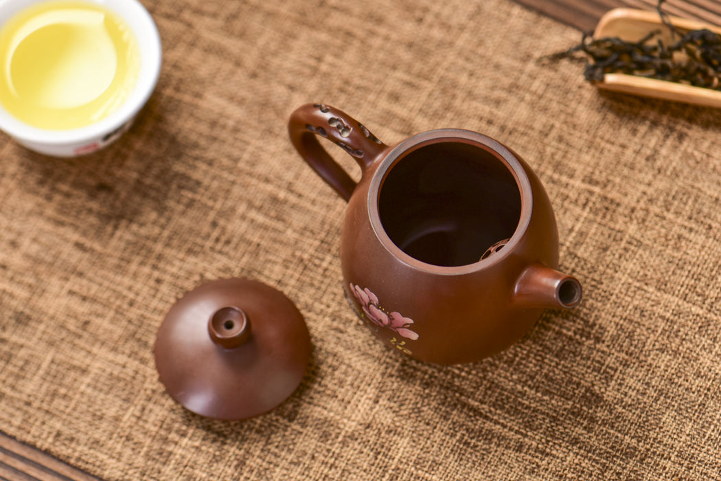 Jian Shui Clay "Plum Branch and Blossom" Dragon Egg Teapot by Zhang Ce