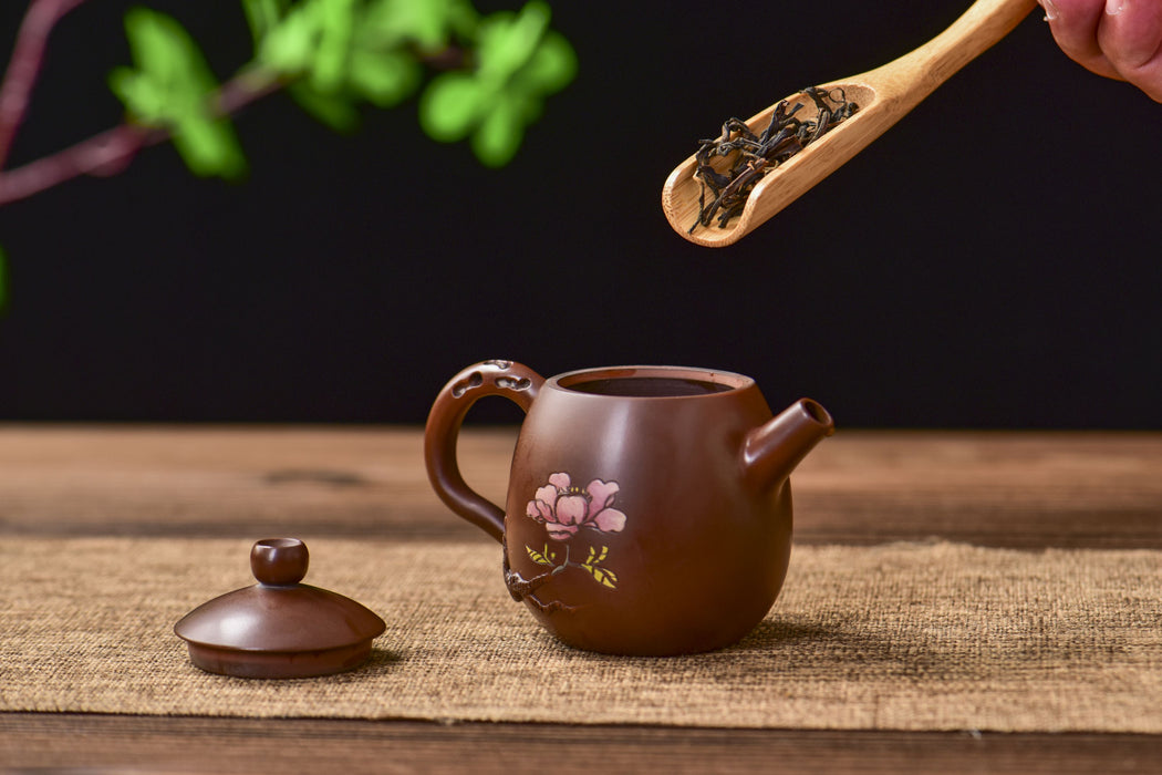 Jian Shui Clay "Plum Branch and Blossom" Dragon Egg Teapot by Zhang Ce