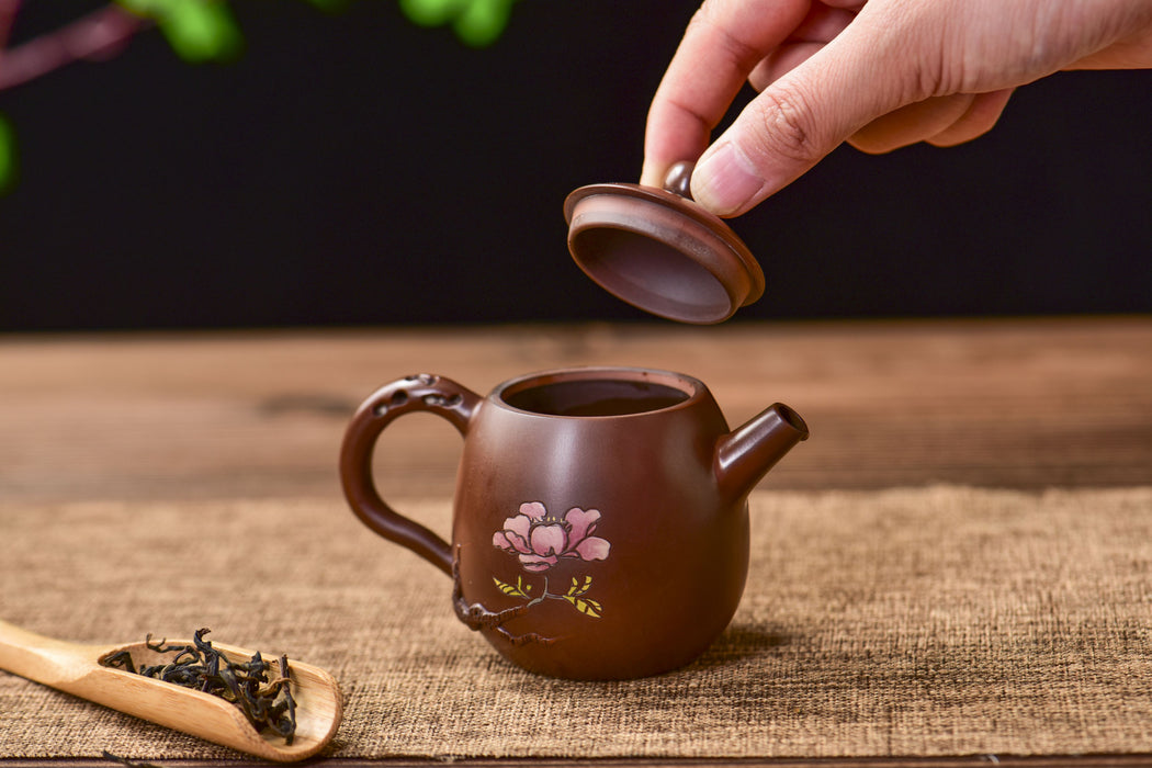 Jian Shui Clay "Plum Branch and Blossom" Dragon Egg Teapot by Zhang Ce