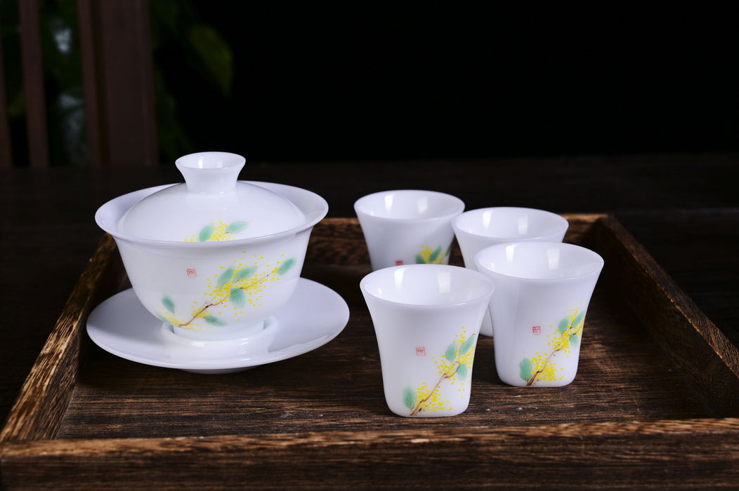 Osmanthus Bough De Hua Porcelain Gaiwan and Cups