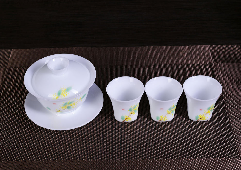 Osmanthus Bough De Hua Porcelain Gaiwan and Cups