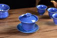 Blue Blossom Glazed Porcelain Gaiwan and Tea Cup Set with Strainer | Yunnan Sourcing Tea Shop