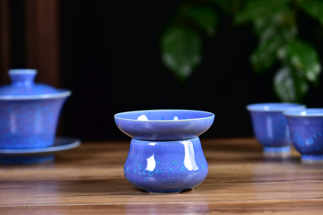 Blue Blossom Glazed Porcelain Gaiwan and Tea Cup Set with Strainer | Yunnan Sourcing Tea Shop