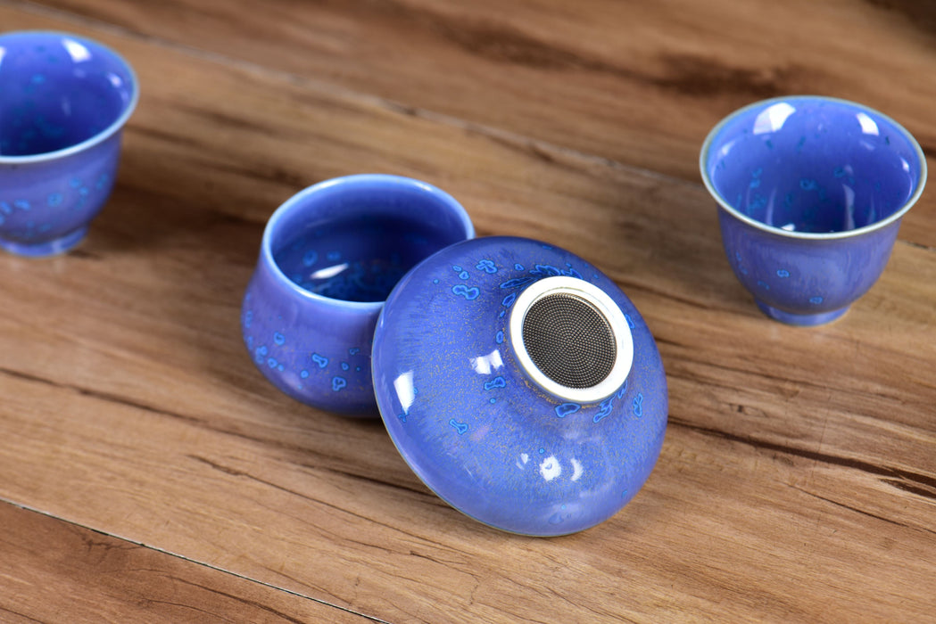 Blue Blossom Glazed Porcelain Gaiwan and Tea Cup Set with Strainer | Yunnan Sourcing Tea Shop