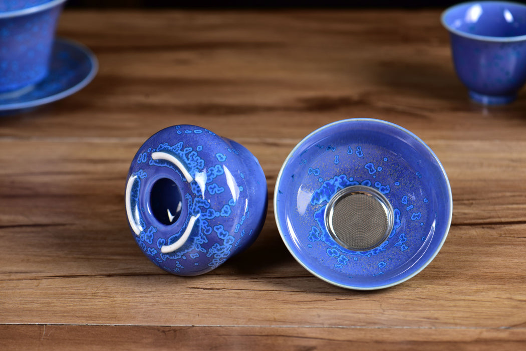 Blue Blossom Glazed Porcelain Gaiwan and Tea Cup Set with Strainer | Yunnan Sourcing Tea Shop