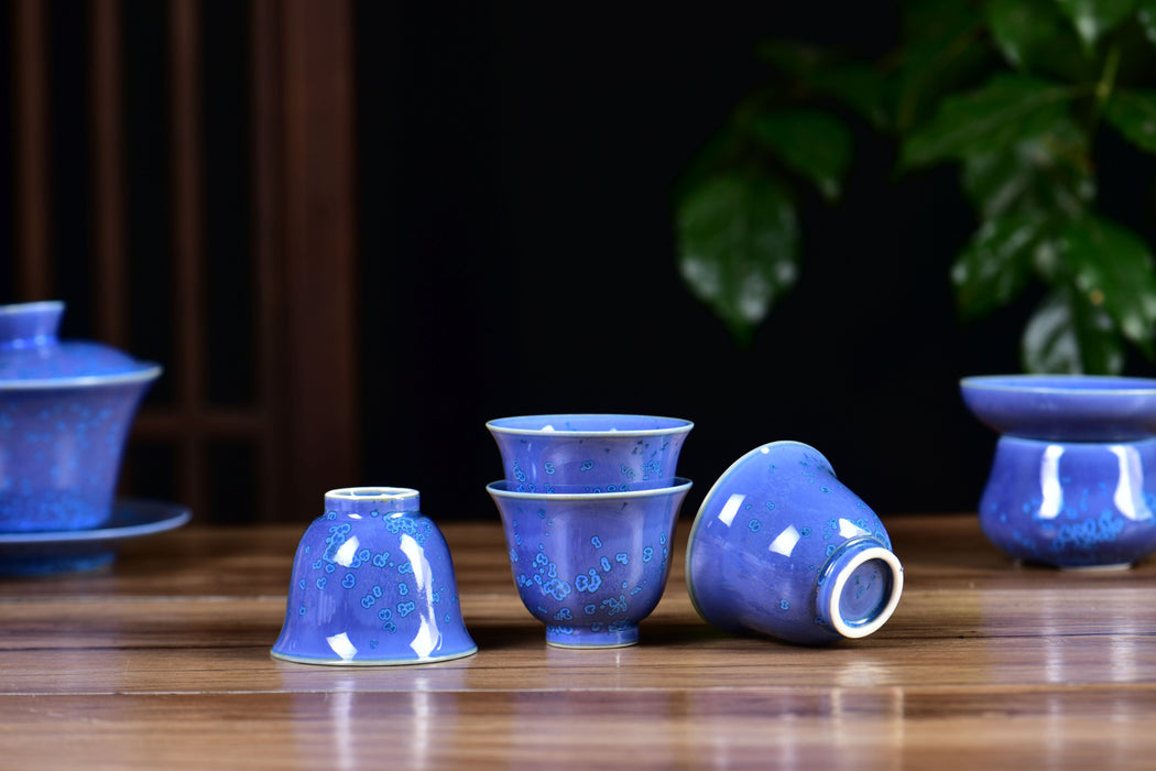 Blue Blossom Glazed Porcelain Gaiwan and Tea Cup Set with Strainer | Yunnan Sourcing Tea Shop