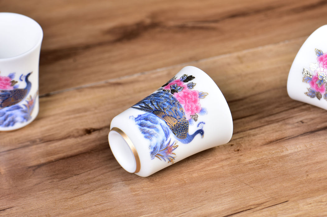 Mutton Fat Ice Jade "Peacock Pageantry" Tea Cup