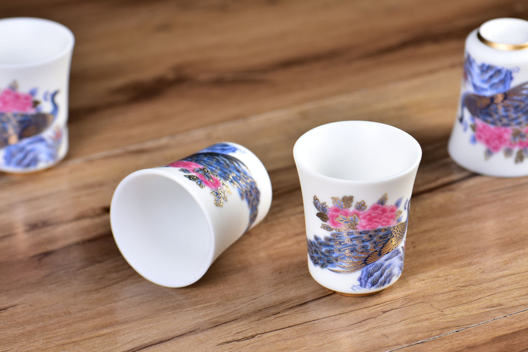 Mutton Fat Ice Jade "Peacock Pageantry" Tea Cup