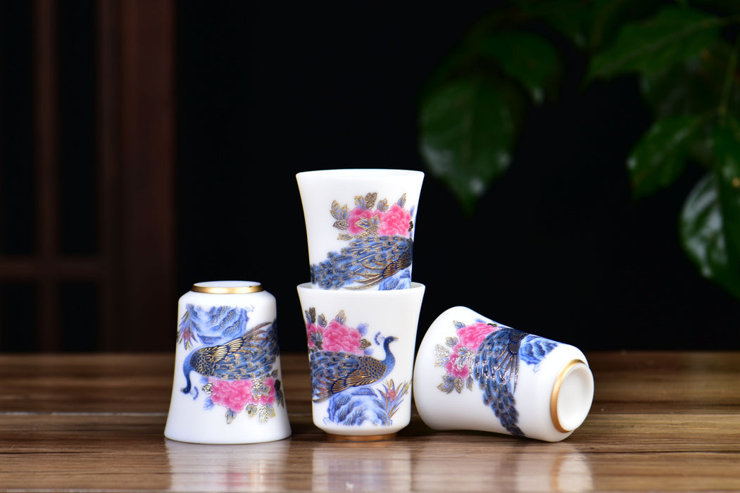 Mutton Fat Ice Jade "Peacock Pageantry" Tea Cup
