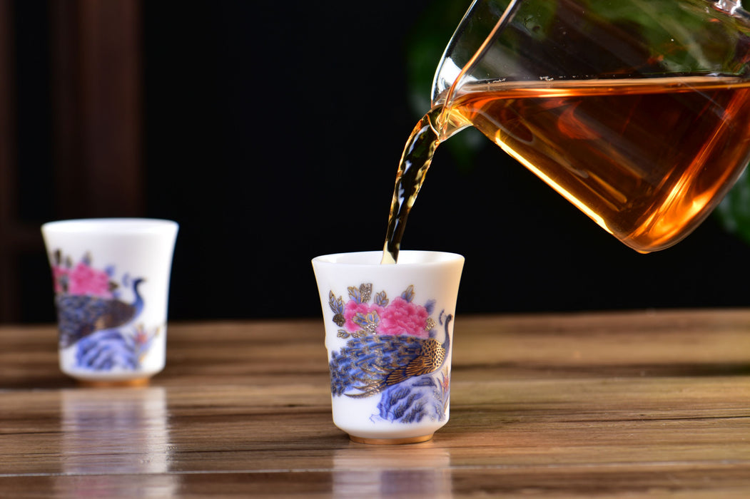 Mutton Fat Ice Jade "Peacock Pageantry" Tea Cup