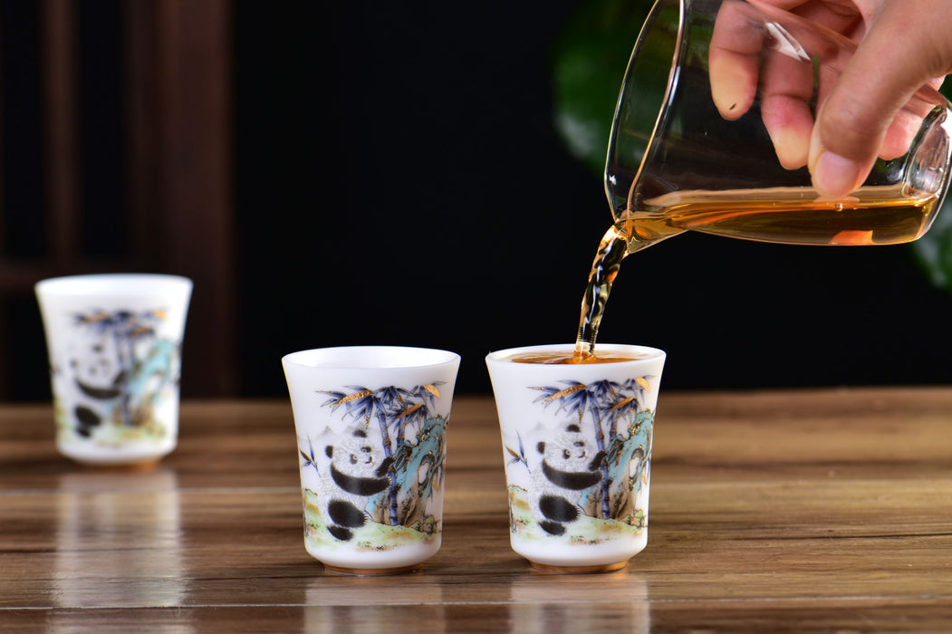 Mutton Fat Ice Jade "Playful Panda" Tea Cup