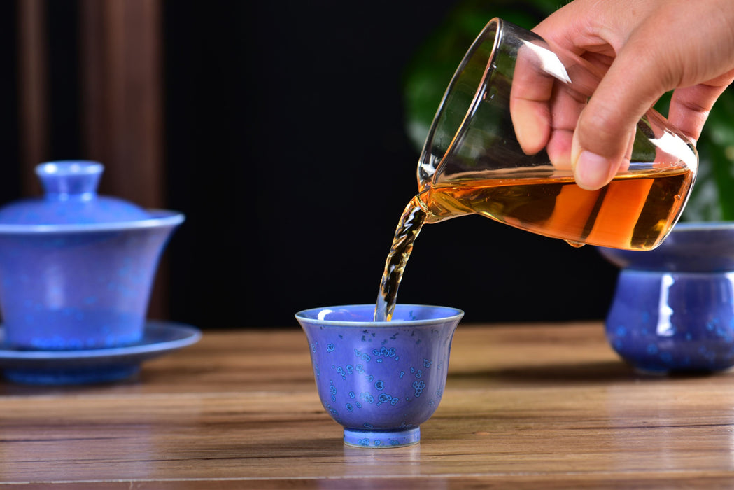 Blue Blossom Glazed Porcelain Gaiwan and Tea Cup Set with Strainer | Yunnan Sourcing Tea Shop