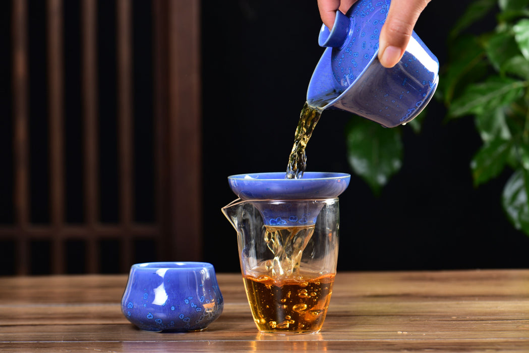 Blue Blossom Glazed Porcelain Gaiwan and Tea Cup Set with Strainer | Yunnan Sourcing Tea Shop