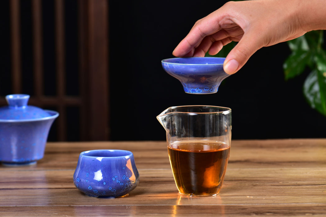 Blue Blossom Glazed Porcelain Gaiwan and Tea Cup Set with Strainer | Yunnan Sourcing Tea Shop