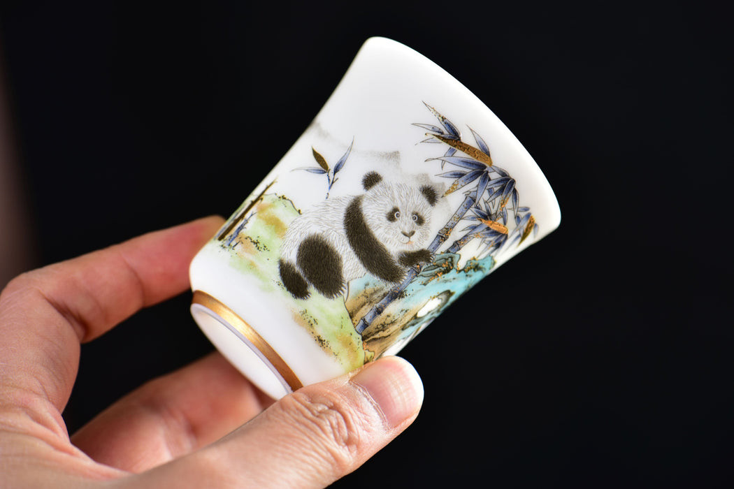 Mutton Fat Ice Jade "Playful Panda" Tea Cup