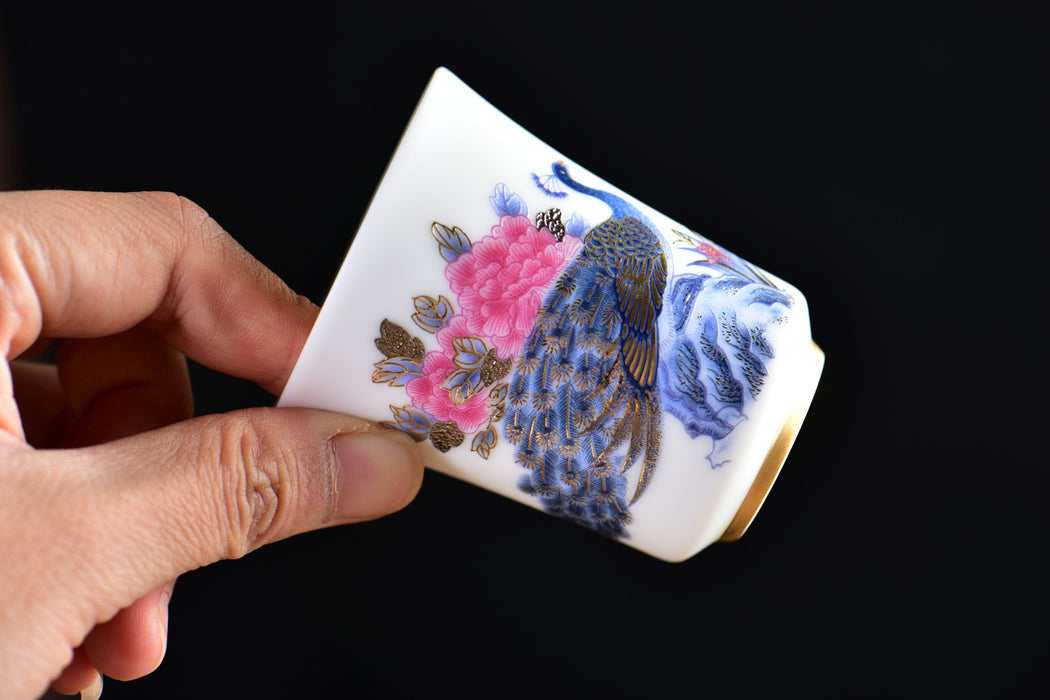 Mutton Fat Ice Jade "Peacock Pageantry" Tea Cup