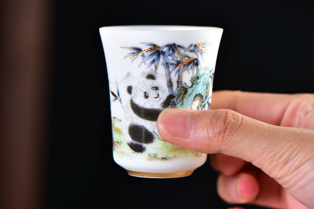 Mutton Fat Ice Jade "Playful Panda" Tea Cup