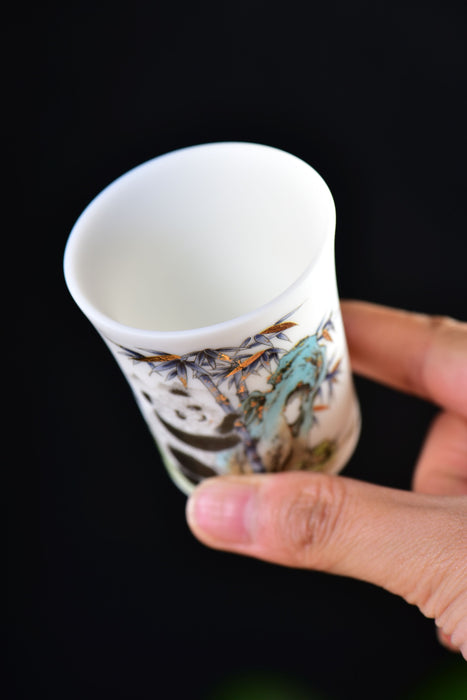 Mutton Fat Ice Jade "Playful Panda" Tea Cup