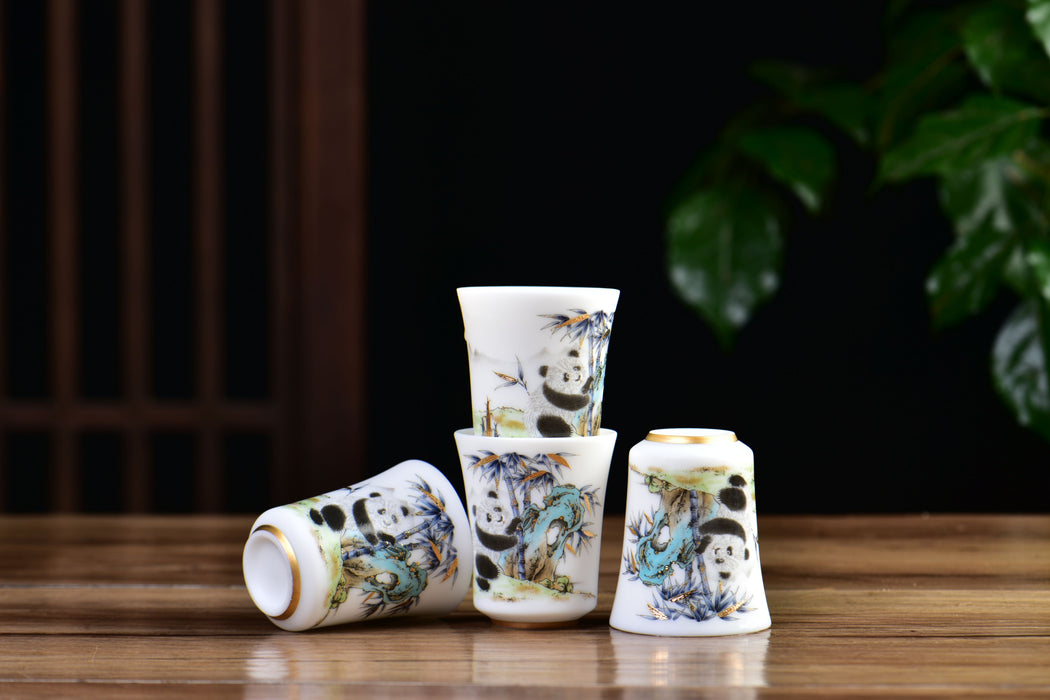Mutton Fat Ice Jade "Playful Panda" Tea Cup