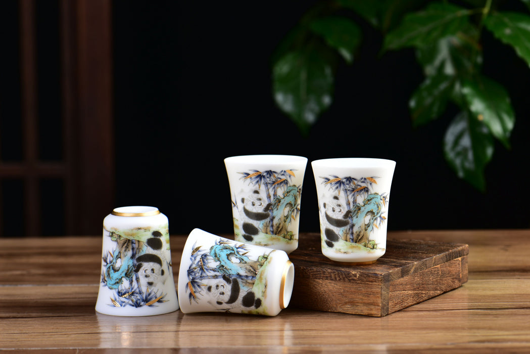 Mutton Fat Ice Jade "Playful Panda" Tea Cup
