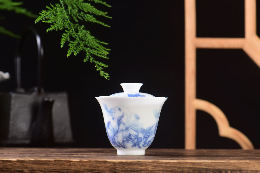 Ice Jade Porcelain "Spring Bounty" Gaiwan and Cups