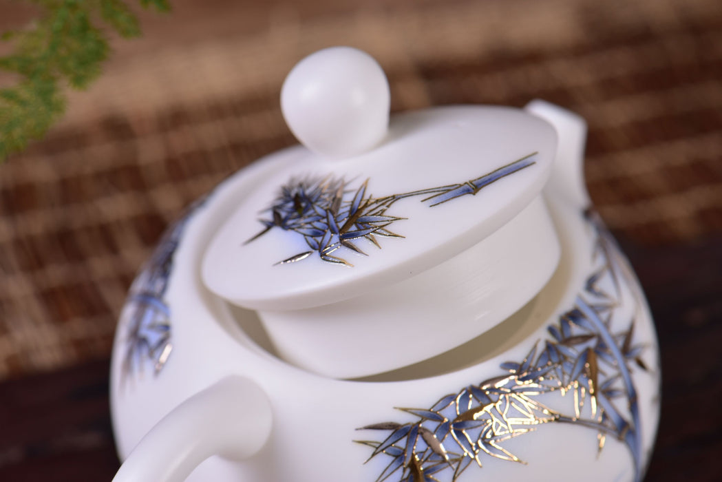 Mutton Fat Jade Porcelain "Blue and Gold Bamboo" Tea Set