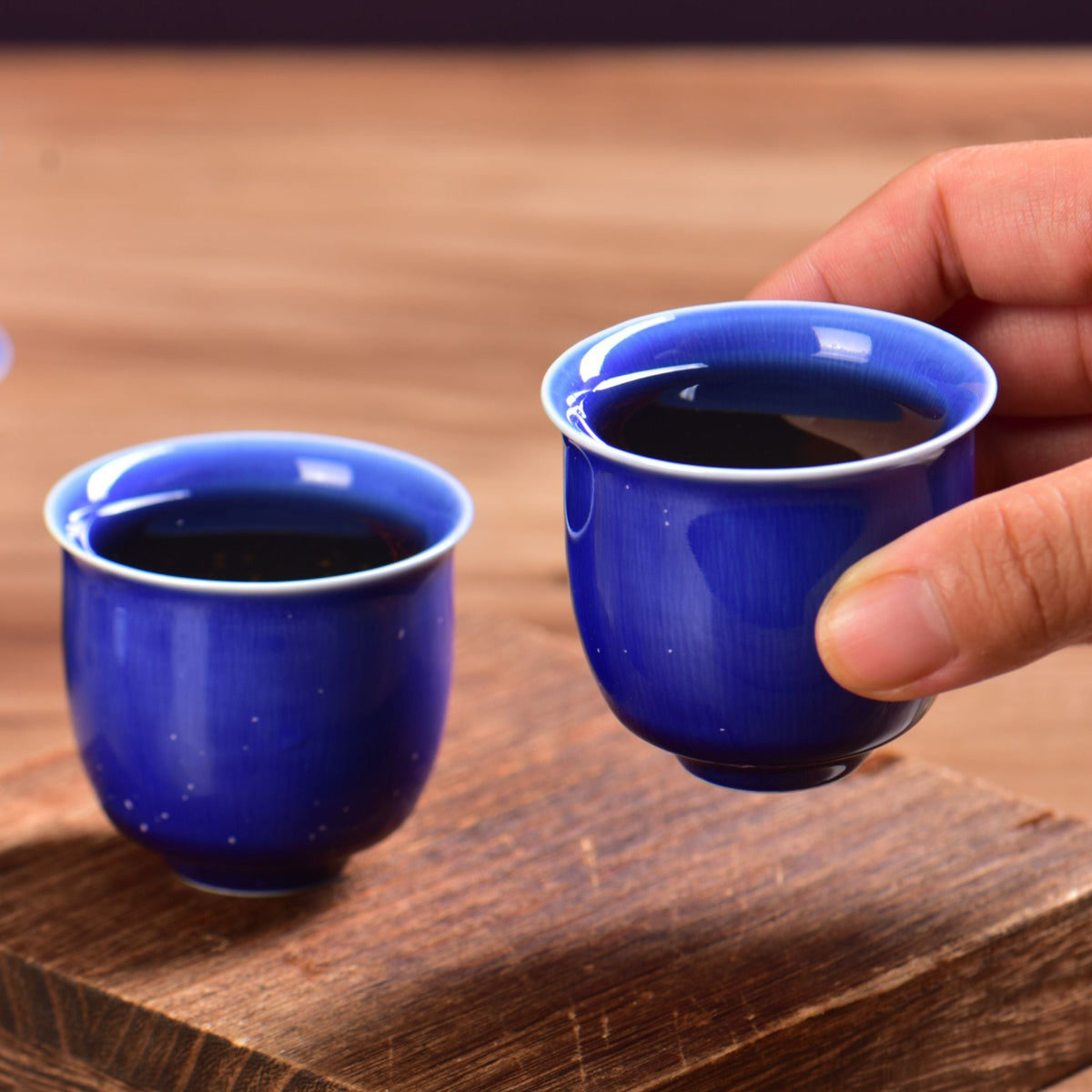 Midnight Glaze Cobalt Blue Porcelain Tea Cups Yunnan Sourcing Tea Shop