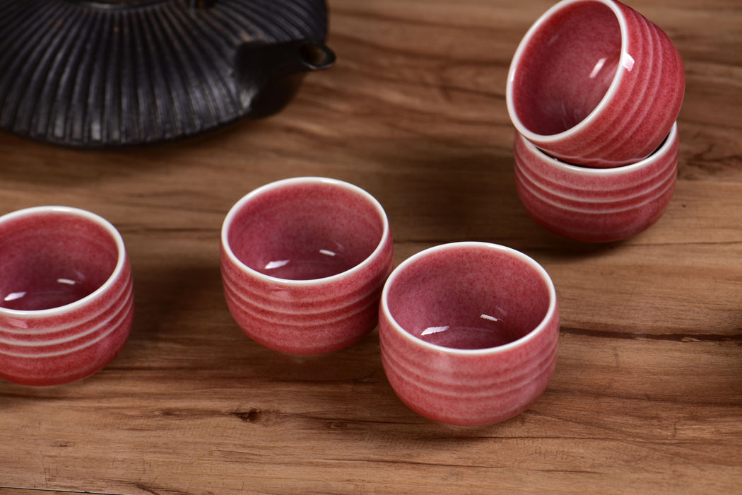 Coral Bloom White-Rimmed Tea Cups | Yunnan Sourcing Tea Shop