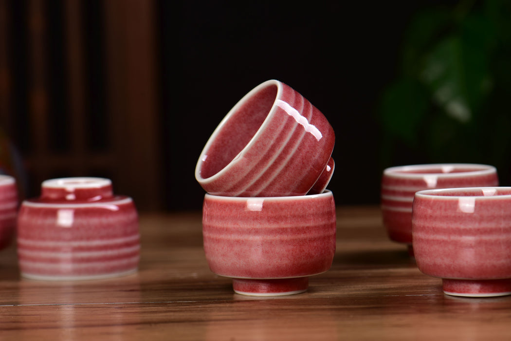 Coral Bloom White-Rimmed Tea Cups | Yunnan Sourcing Tea Shop