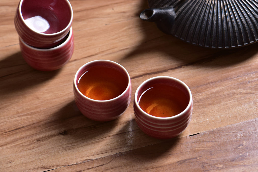 Coral Bloom White-Rimmed Tea Cups | Yunnan Sourcing Tea Shop