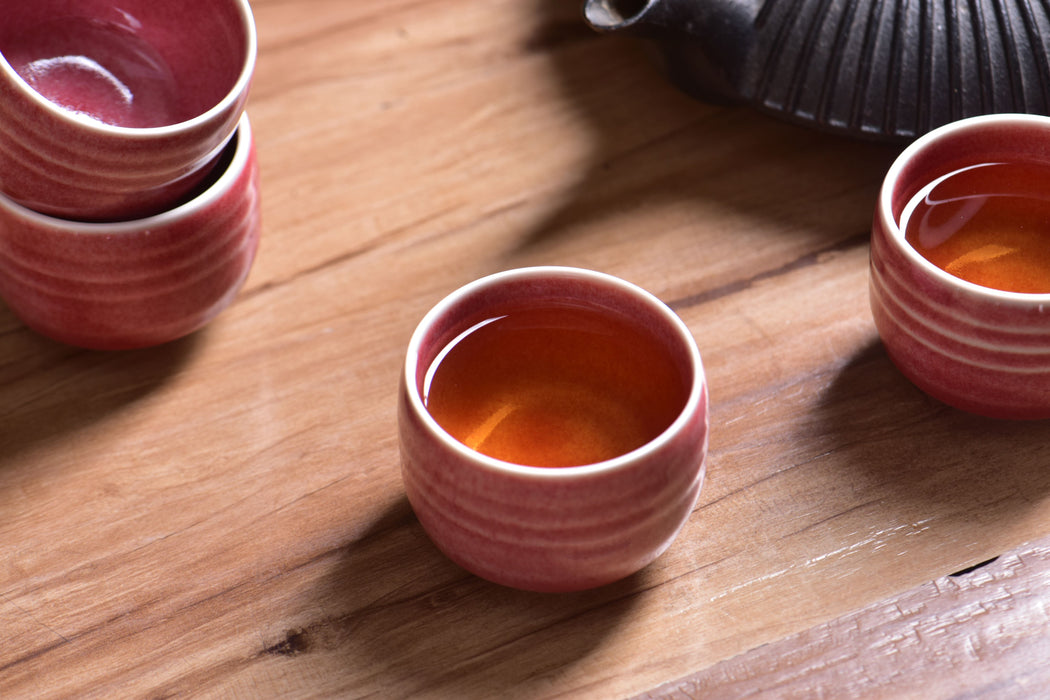 Coral Bloom White-Rimmed Tea Cups | Yunnan Sourcing Tea Shop