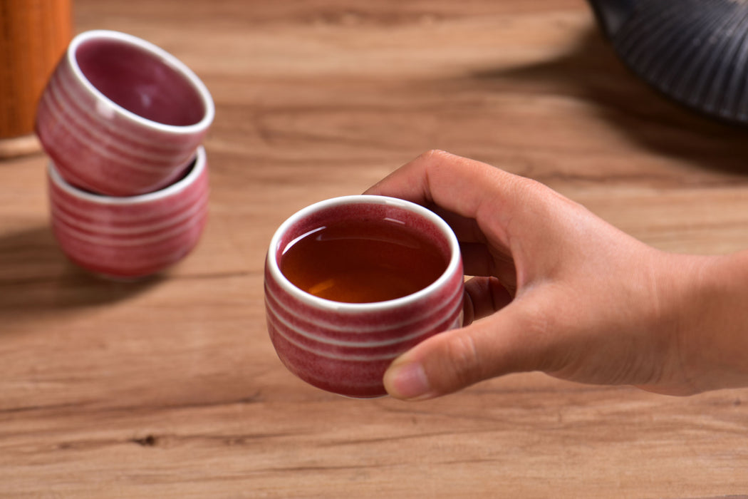 Coral Bloom White-Rimmed Tea Cups | Yunnan Sourcing Tea Shop