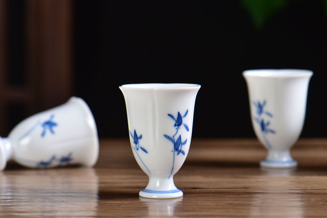 Blue Orchid Pedestal Jingdezhen Porcelain Teapot and Cups Set | Yunnan Sourcing Tea Shop