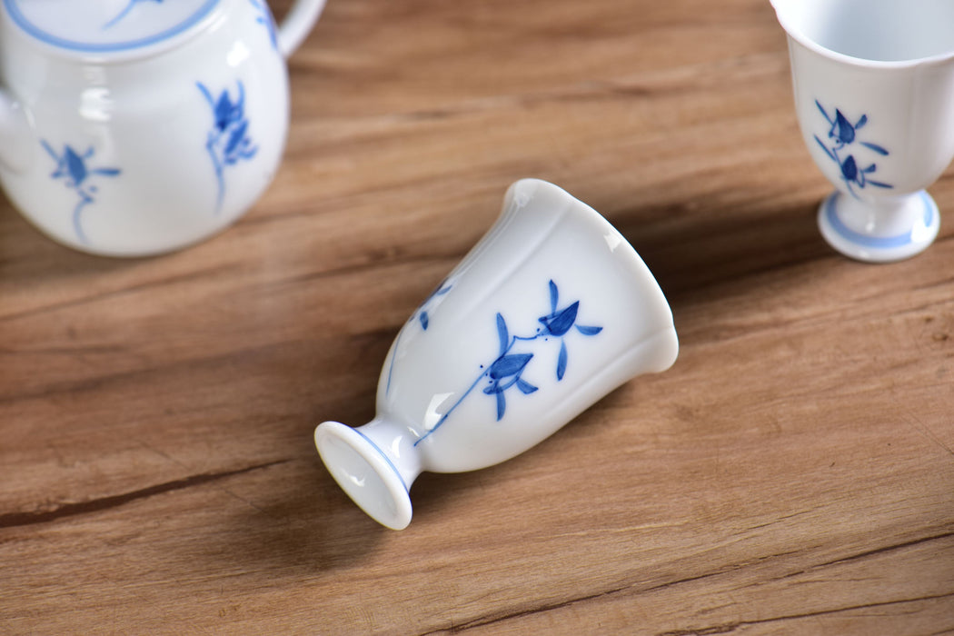 Blue Orchid Pedestal Jingdezhen Porcelain Teapot and Cups Set | Yunnan Sourcing Tea Shop