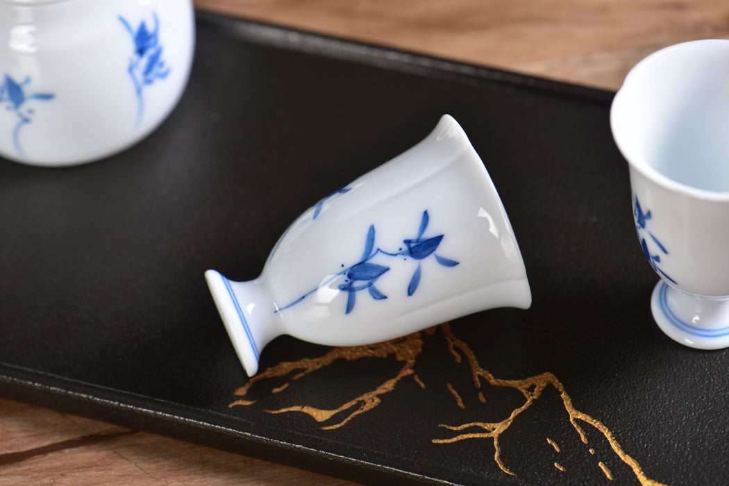 Blue Orchid Pedestal Jingdezhen Porcelain Teapot and Cups Set | Yunnan Sourcing Tea Shop