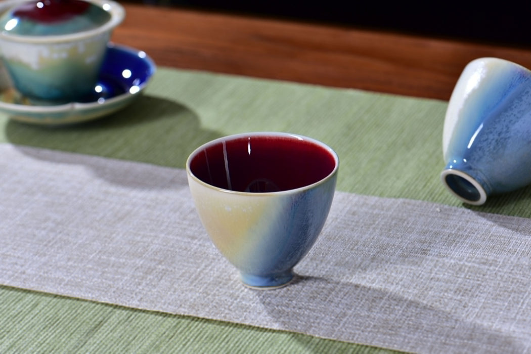 "Crimson Pool" Multi-Color Wood-Fired Kiln Glaze Gaiwan and Cups | Yunnan Sourcing Tea Shop
