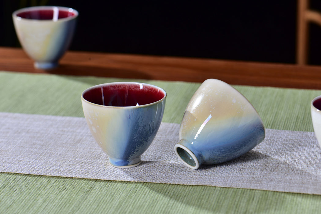 "Crimson Pool" Multi-Color Wood-Fired Kiln Glaze Gaiwan and Cups | Yunnan Sourcing Tea Shop