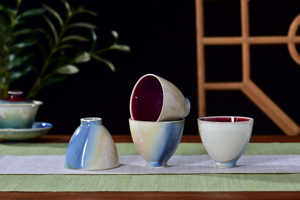 "Crimson Pool" Multi-Color Wood-Fired Kiln Glaze Gaiwan and Cups | Yunnan Sourcing Tea Shop