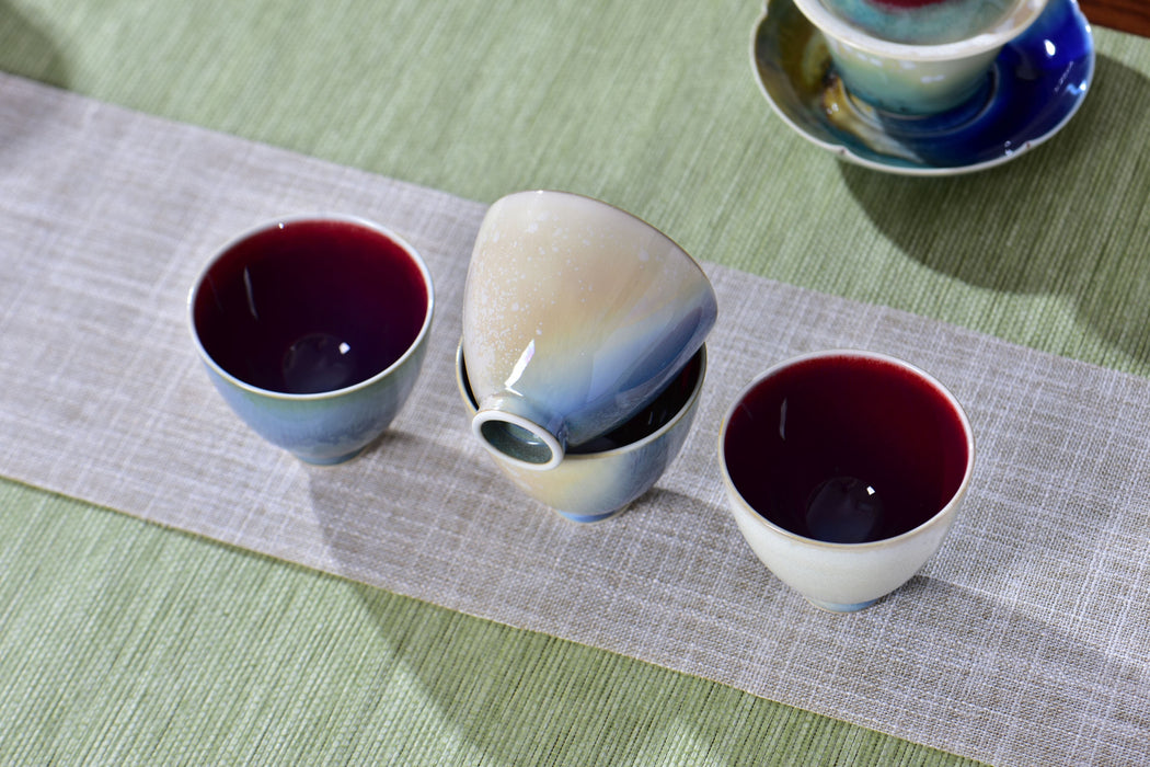 "Crimson Pool" Multi-Color Wood-Fired Kiln Glaze Gaiwan and Cups | Yunnan Sourcing Tea Shop