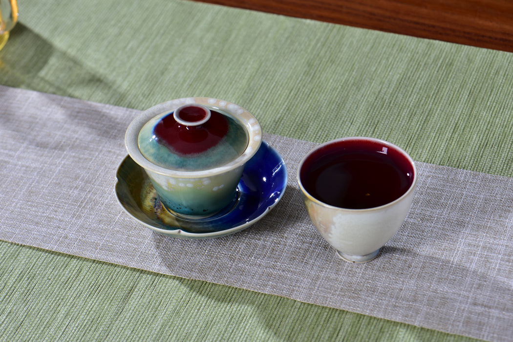 "Crimson Pool" Multi-Color Wood-Fired Kiln Glaze Gaiwan and Cups | Yunnan Sourcing Tea Shop